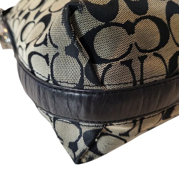 Coach Penelope Hobo Shoulder Bag Signature C Tan Trim Canvas Black Leather Flaws - Picture 9 of 16